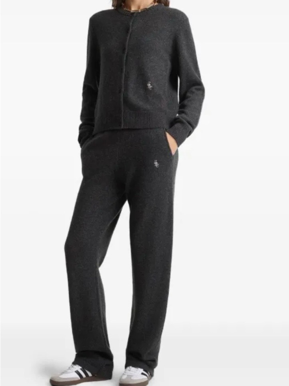 Sporty & Rich SRC 100% Cashmere Suit Cardigan and trousers Dark Grey size L